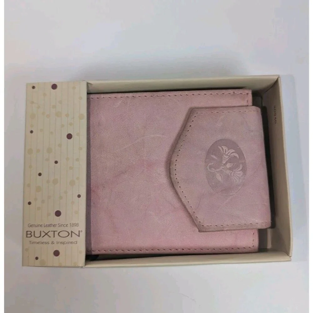 Buxton Pink Genuine Leather Wallet Bifold Organizer Coin Pocket ID Holder NIB